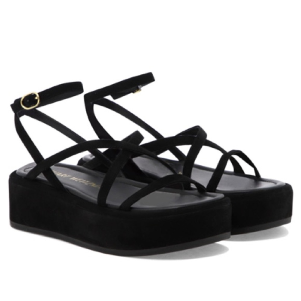 Stuart Weitzman black suede Summerlift flatform sandals